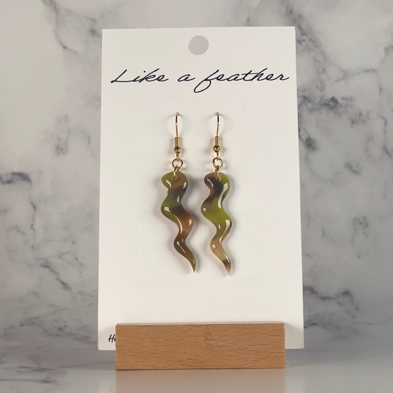 dangling earrings shaped like snake, in khaki, apple green c