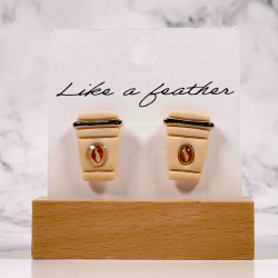 stud earrings shaped like coffee cup, in beige, black, mokka