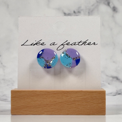 Boucles d'oreilles puces en forme de rond, de couleurs bleue