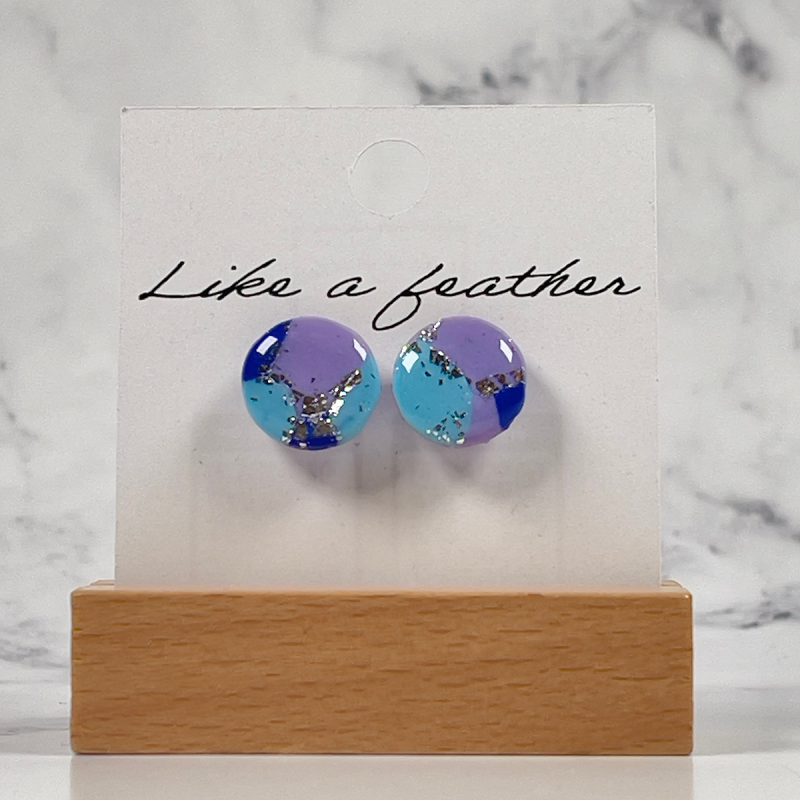 Boucles d'oreilles puces en forme de rond, de couleurs bleue