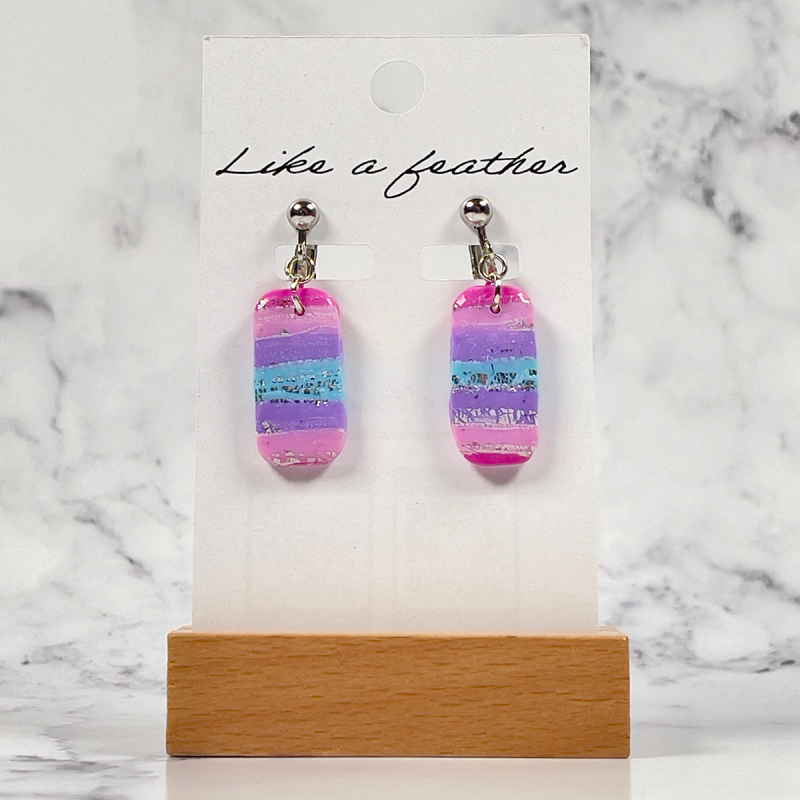 dangling earrings shaped like rectangle, in rose, purple, fu