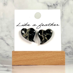 stud earrings shaped like heart, in black, white, golden col