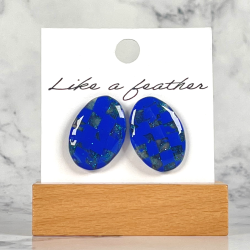 Boucles d'oreilles puces en forme d'ovale, de couleurs bleue