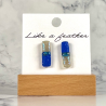 stud earrings shaped like rectangle, in white, blue colors.
