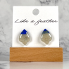 stud earrings shaped like inverted amphora, in white, blue c