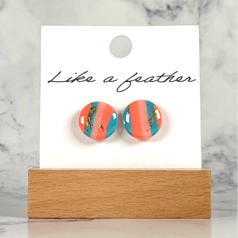 stud earrings shaped like circle, in blue, rose, neon pink a