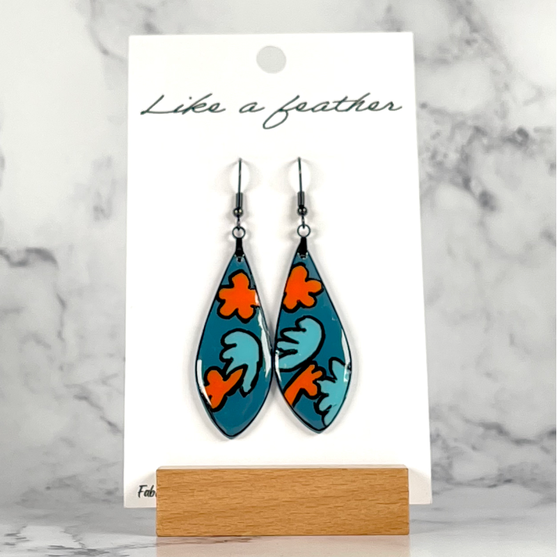 dangling earrings shaped like drop, in turquoise, blue, oran