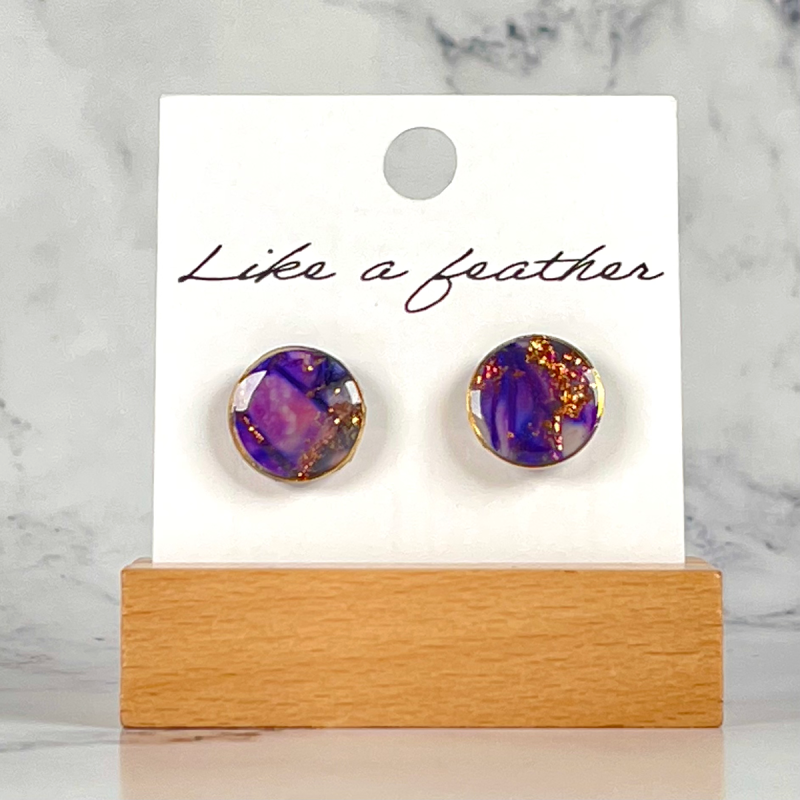 Boucles d'oreilles puces en forme de rond, de couleurs viole