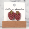 stud earrings shaped like half-oval with drop, in brick red,