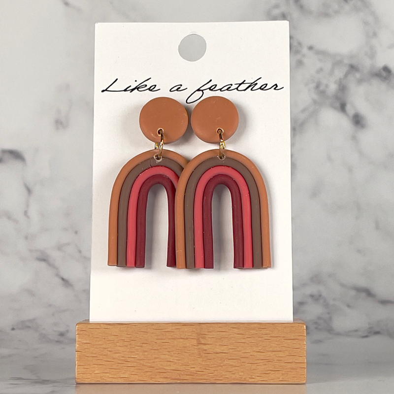 dangling earrings shaped like rainbow, in mokka, chocolate,