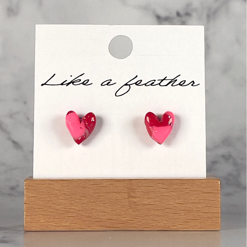 Boucles d'oreilles puces en forme de coeur, de couleurs rose