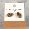 stud earrings shaped like leaf, in khaki, orange color.