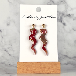 dangling earrings shaped like snake, in burgundy, mokka, gol