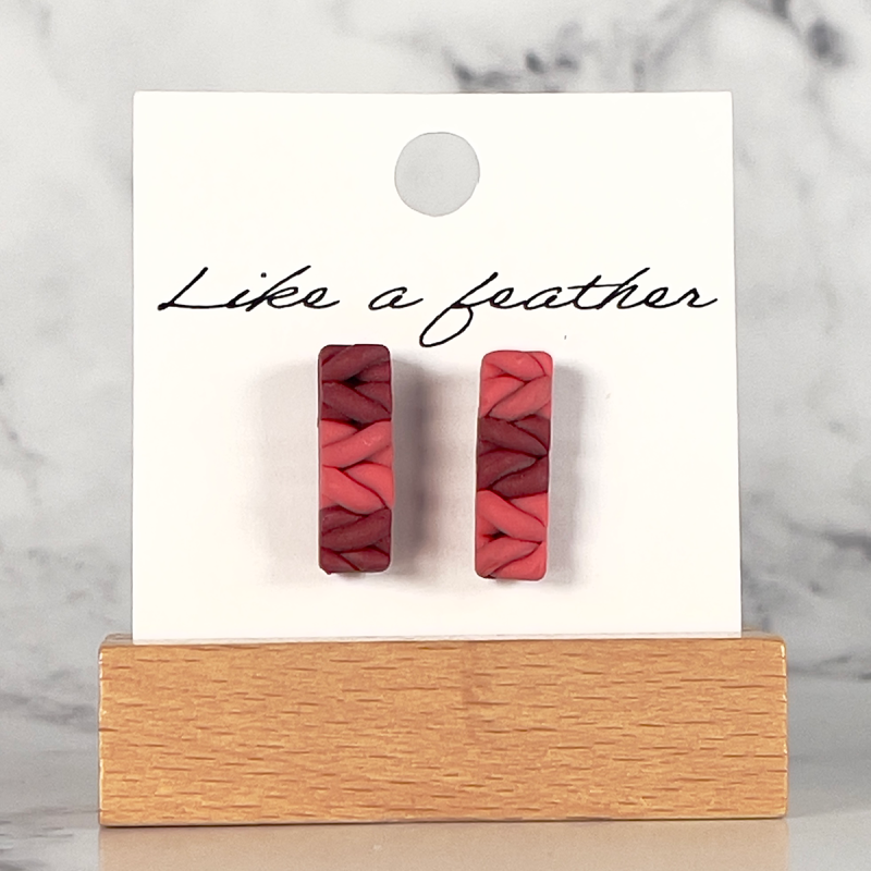 stud earrings shaped like rectangle, in burgundy, coral colo