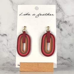 dangling earrings shaped like oval, in burgundy, coral, choc