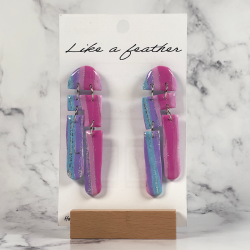 Hangende oorbellen, in de kleuren blauw, fuchsia, roze.
