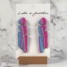 dangling earrings, in blue, fuchsia, rose color.